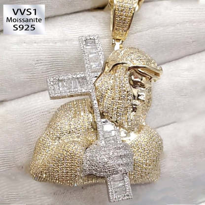 Custom Ice Out Jesus Cross Pendant and Rope Chain Set