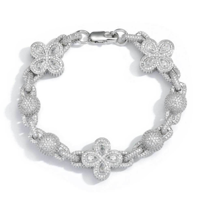 Moissanite Hip Hop Bubble Beads Four-Leaf Clover Bracelet