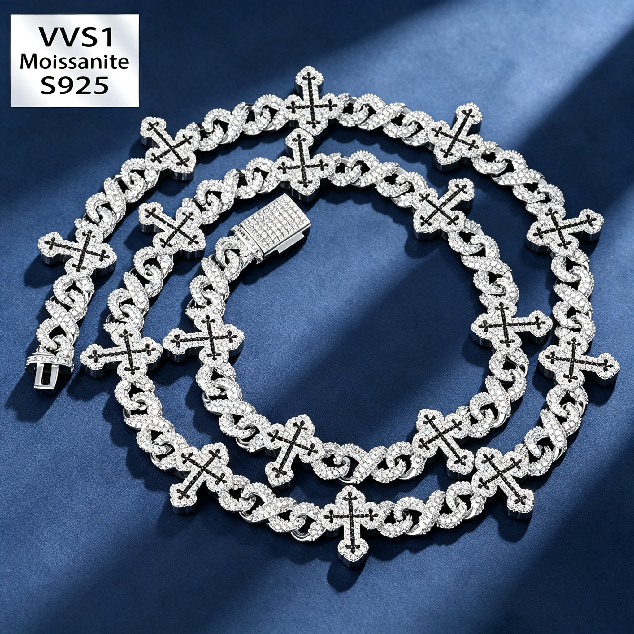 20mm S925 Moissanite Cross Infinity Cuban Chain