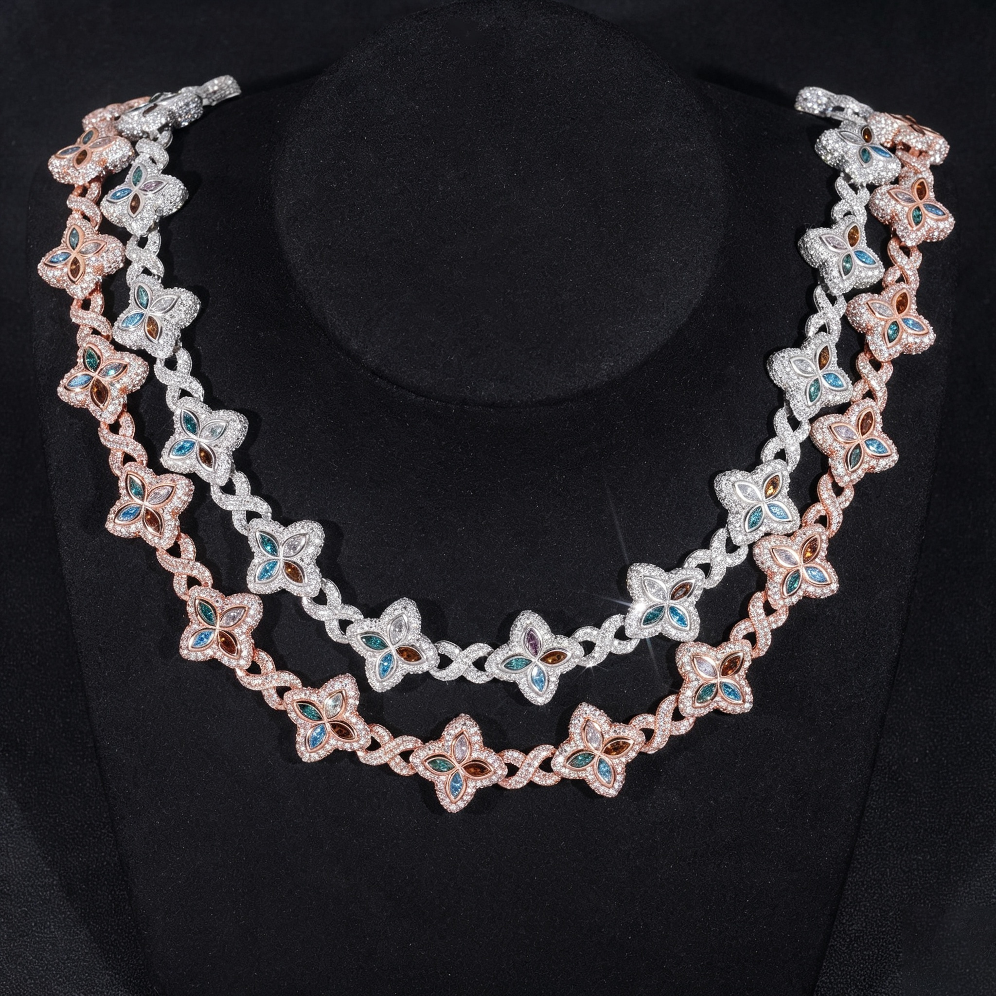 18mm S925 Moissanite color clover Chain Cuban Chain
