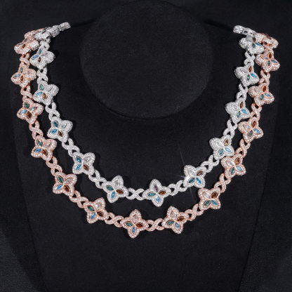 18mm S925 Moissanite color clover Chain Cuban Chain