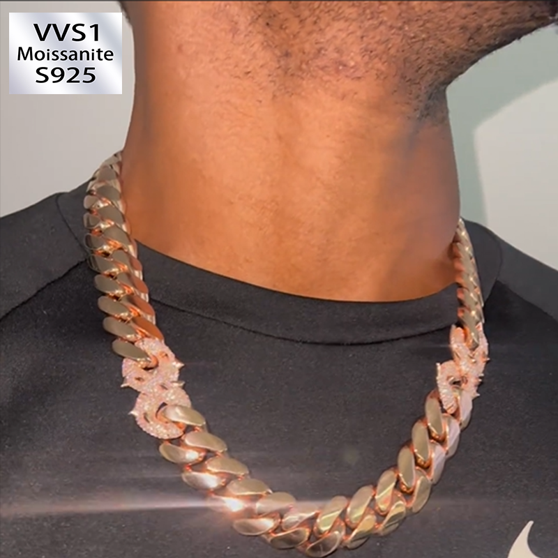 22mm Moissanite Rose Gold Clasp Cuban Chain