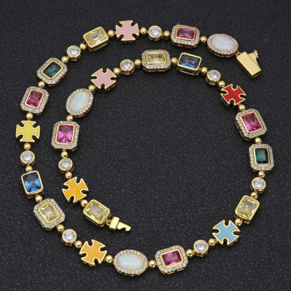 10mm Moissanite Hip Hop Colored Gemstone Art Chain