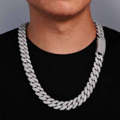 18mm Moissanite Three-row Diamond Bubble Cuban Chain