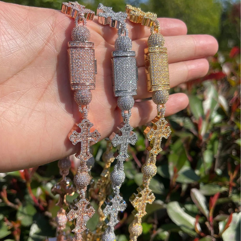 Moissanite Cross Bead Cuban Chain