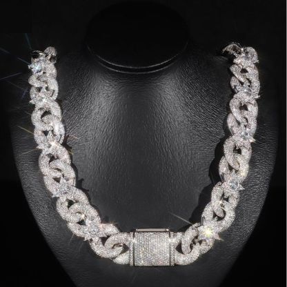 Moissanite Flower Petals Geometric Cross Design Cuban Necklace