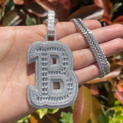 Moissanite Hip Hop Fish Tail Letter Pendant