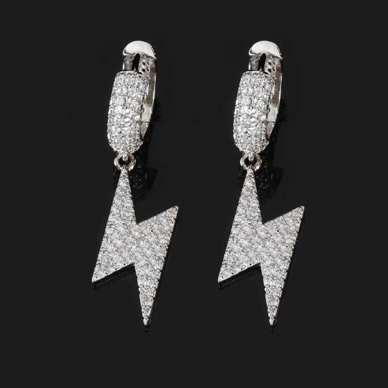 Moissanite Hip Hop Lightning Design Hoop Earrings