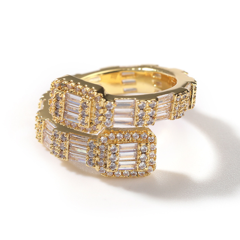 Moissanite Hip Hop Baguette Open Geometric Ring