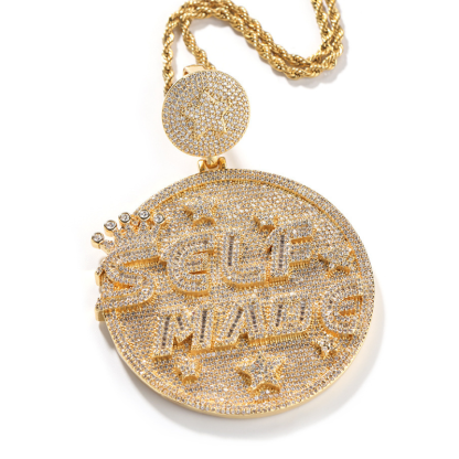 Moissanite Personality Hip Hop "SELF MANG" Letter Large Disc Pendant