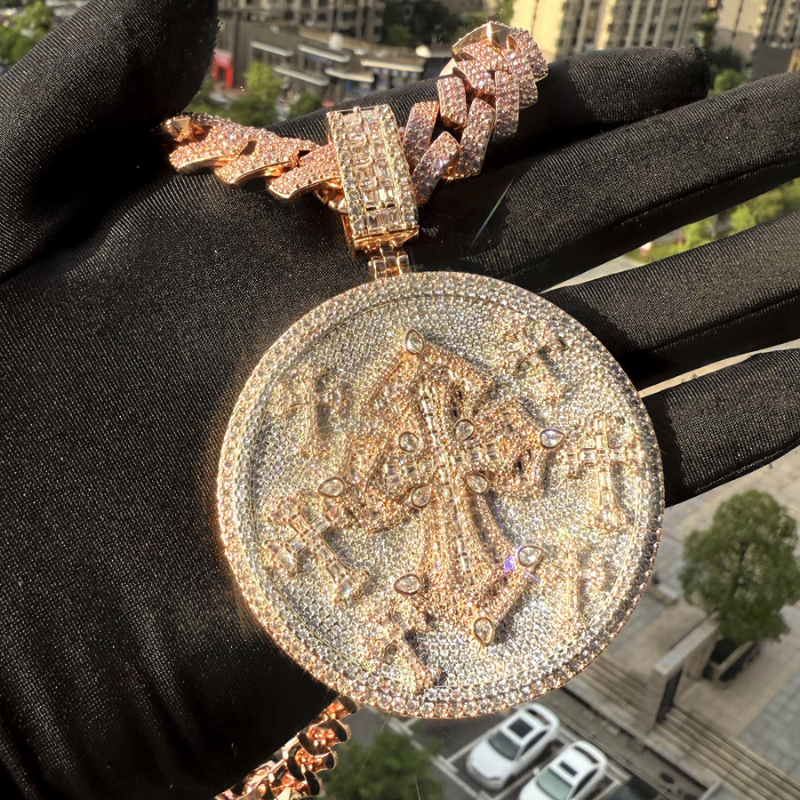 Moissanite Hip Hop Cross Medal Pendant Chain Set