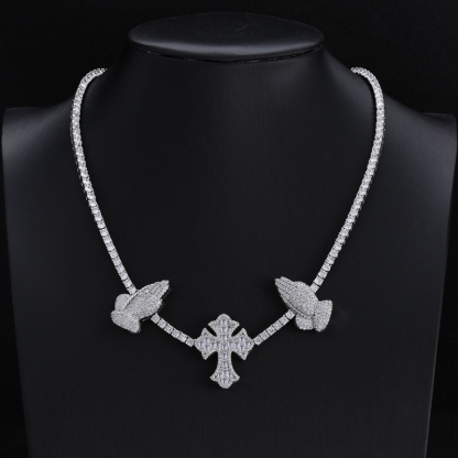 3.5mm Moissanite Cross Praying Hands Tennis Chain