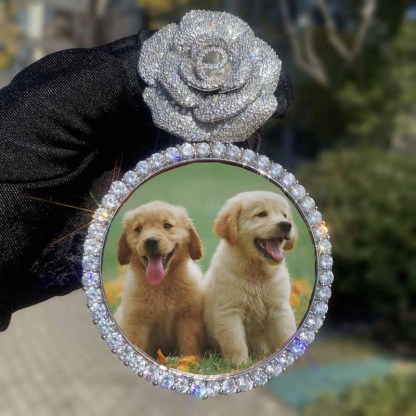 Moissanite Rose Flower Large Disc Customized Photo Pendant