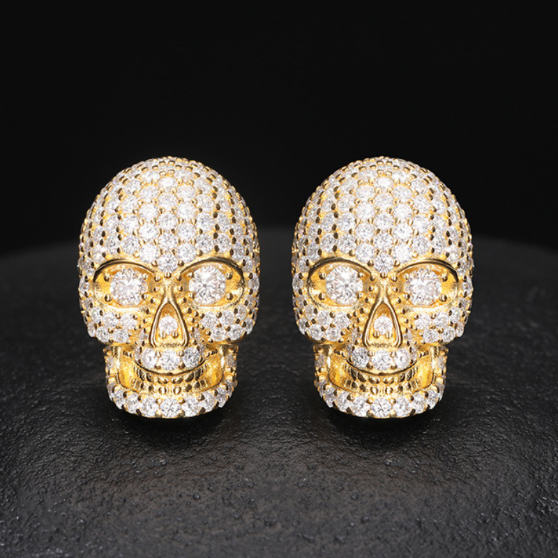 Moissanite Hip Hop Trend Skull Earrings