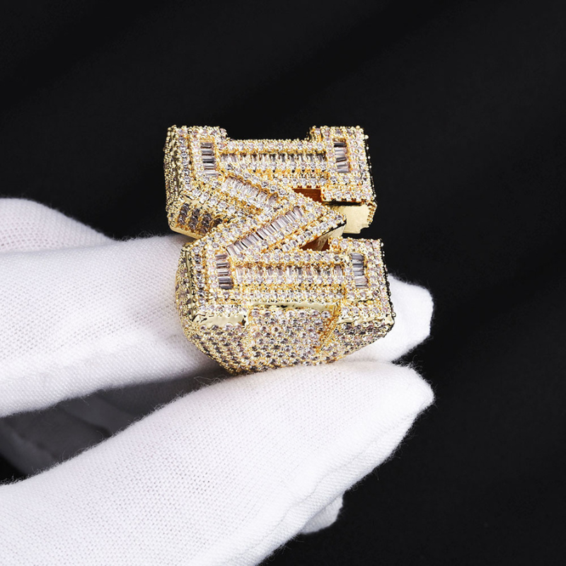 Moissanite Hip Hop M Letter Baguette Ring