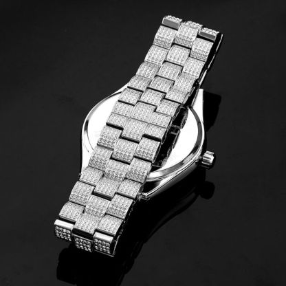 Fully Iced Round Bezel Men's Watch in White Gold
