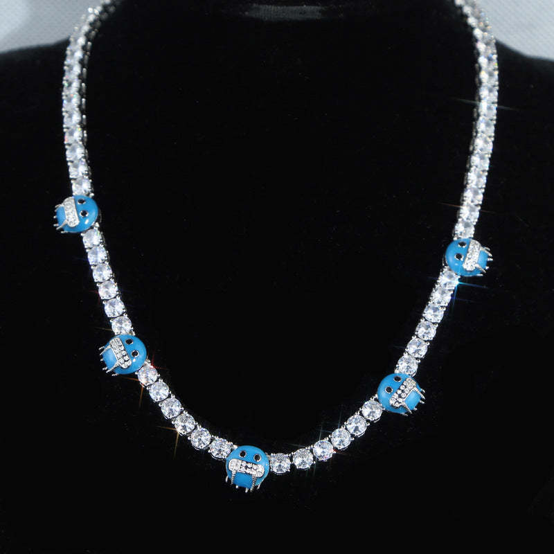 5mm Moissanite Luminous Blue Cold Face Tennis Chain in White Gold