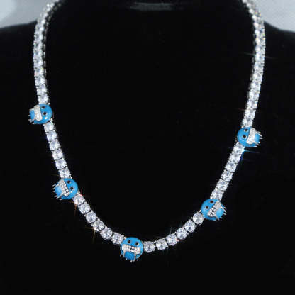 5mm Moissanite Luminous Blue Cold Face Tennis Chain in White Gold