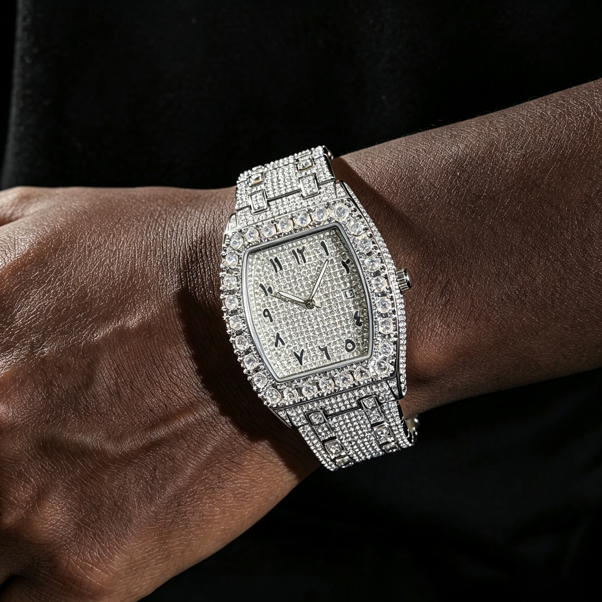 Silver Tonneau Shaped Moissanite Watch
