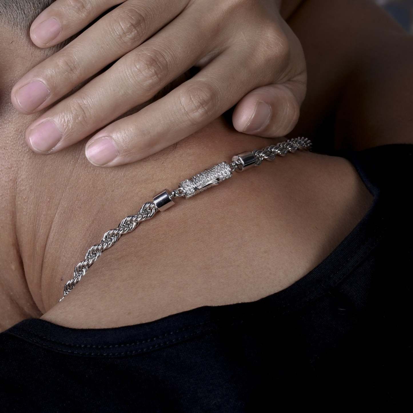 6mm Rope Chain White Gold Plated(Iced Lock)-krkcom