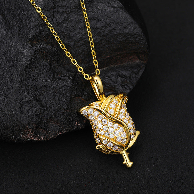 S925 Moissanite Rose Pendant Necklace