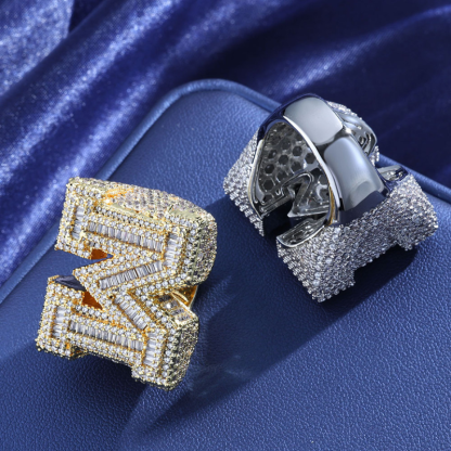 Moissanite Hip Hop M Letter Baguette Ring
