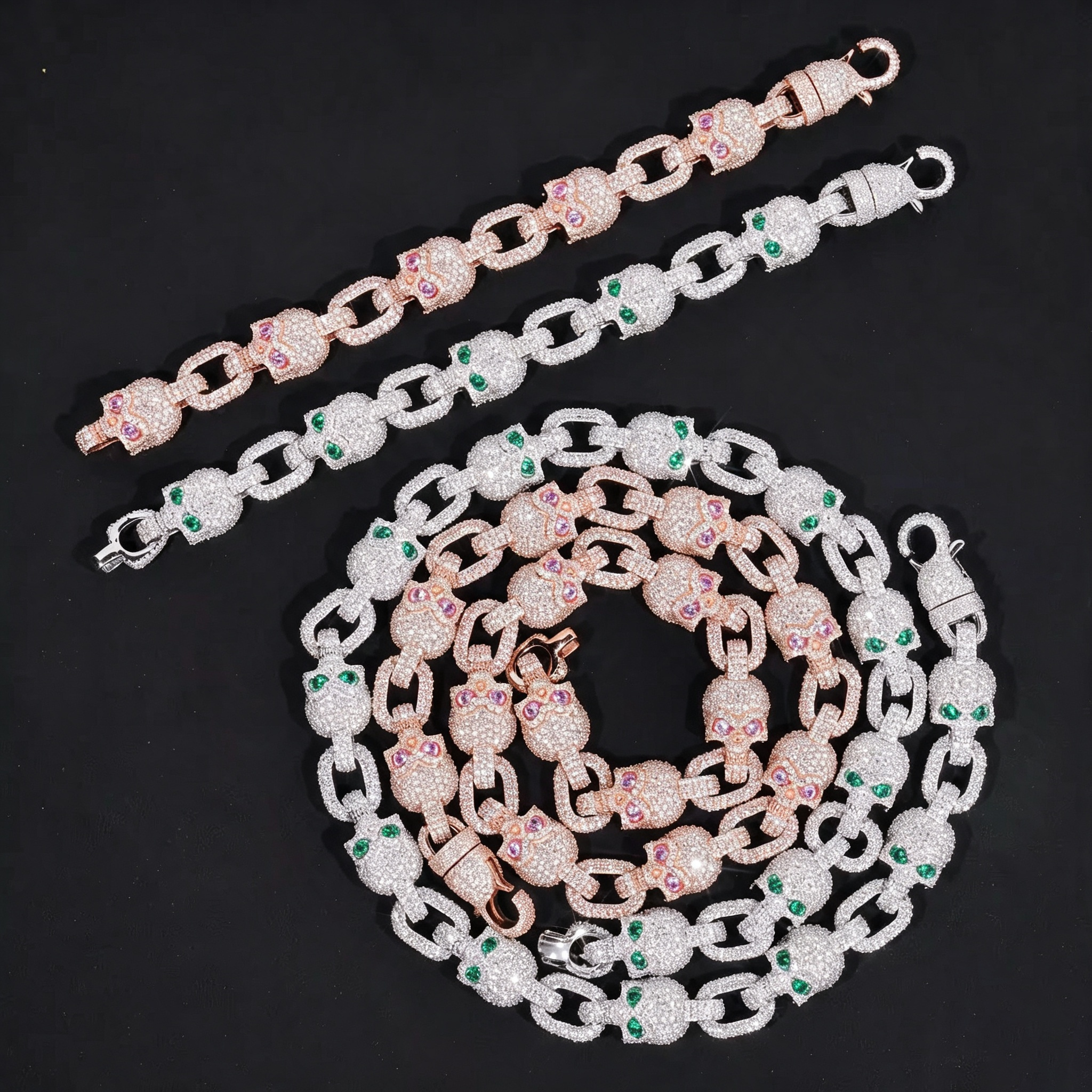 13mm Moissanite Skull bracelet vs Chain