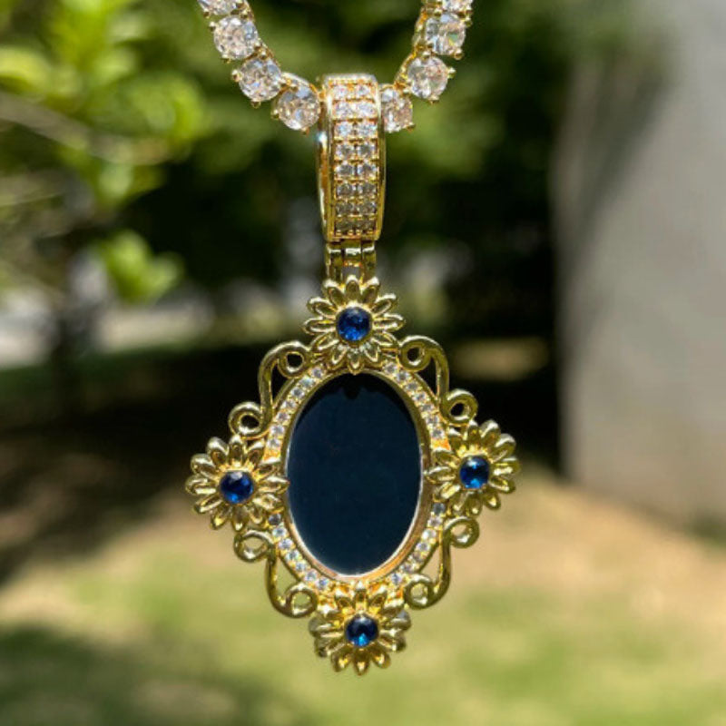 Moissanite Classical Flower Custom Photo Oval Pendant