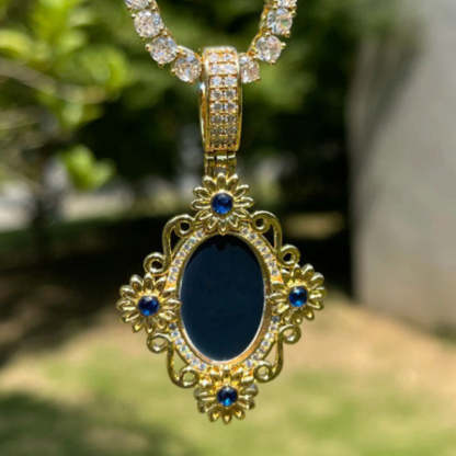 Moissanite Classical Flower Custom Photo Oval Pendant