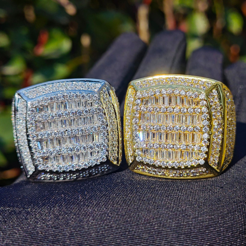 Moissanite Hip Hop Square Baguette Ring
