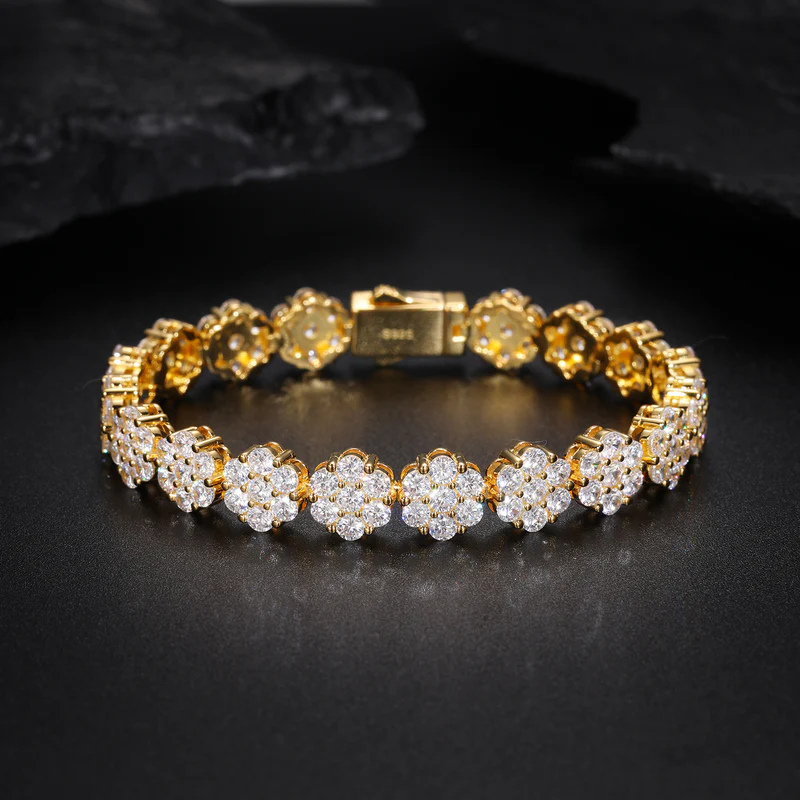 8mm Moissanite Hip Hop Floral Bracelet