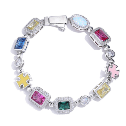 10mm Moissanite Hip Hop Colored Jewel Bracelet