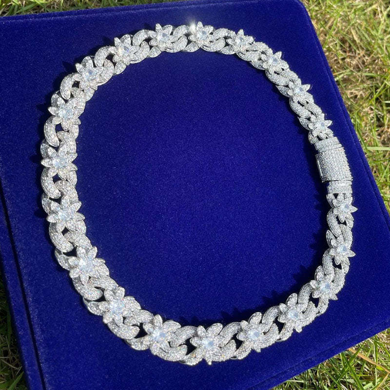 15mm Moissanite Hip Hop Diamond Flowers Sparkle Cuban Chain