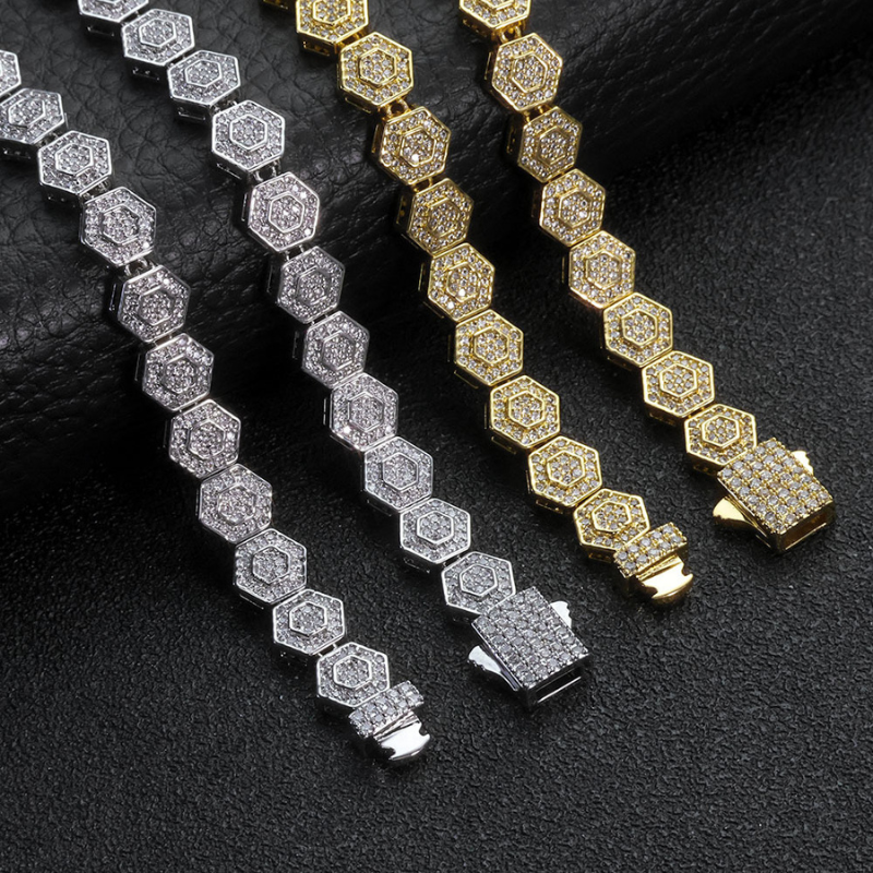 8.5mm Moissanite Geometric Hexagonal Rock Sugar Chain