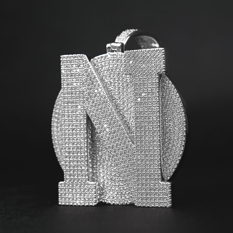 Large Round Disc Moissanite Custom Letter Pendant