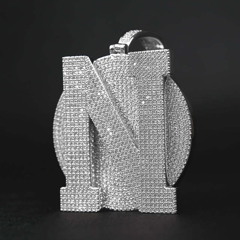 Large Round Disc Moissanite Custom Letter Pendant