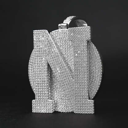 Large Round Disc Moissanite Custom Letter Pendant