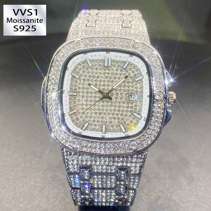 Moissanite Ultra-sparkling Square Quartz Full Diamond Setting Watch