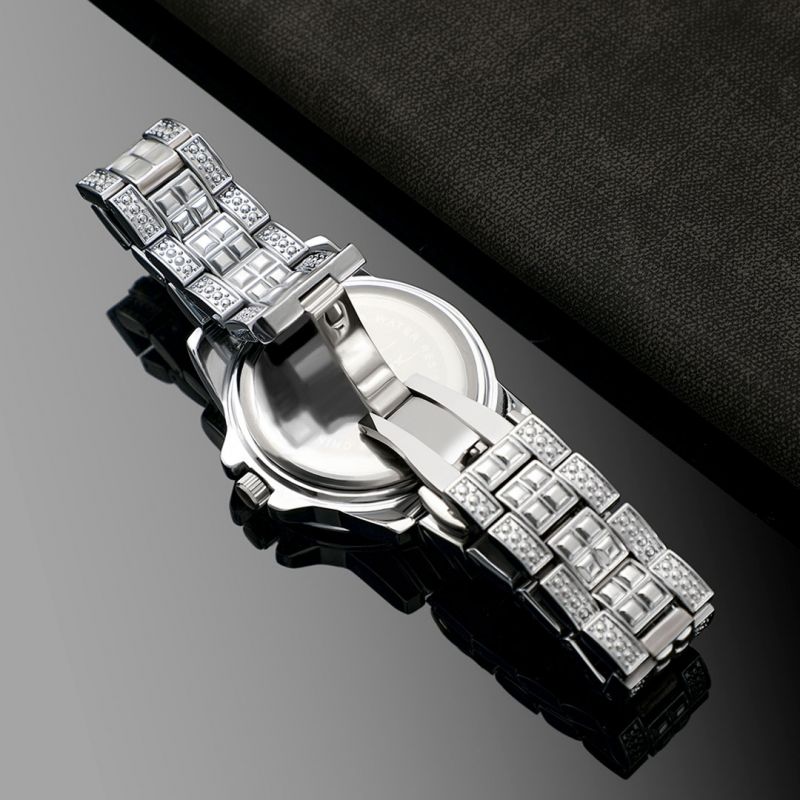 18K White Gold Finish Iced Watch