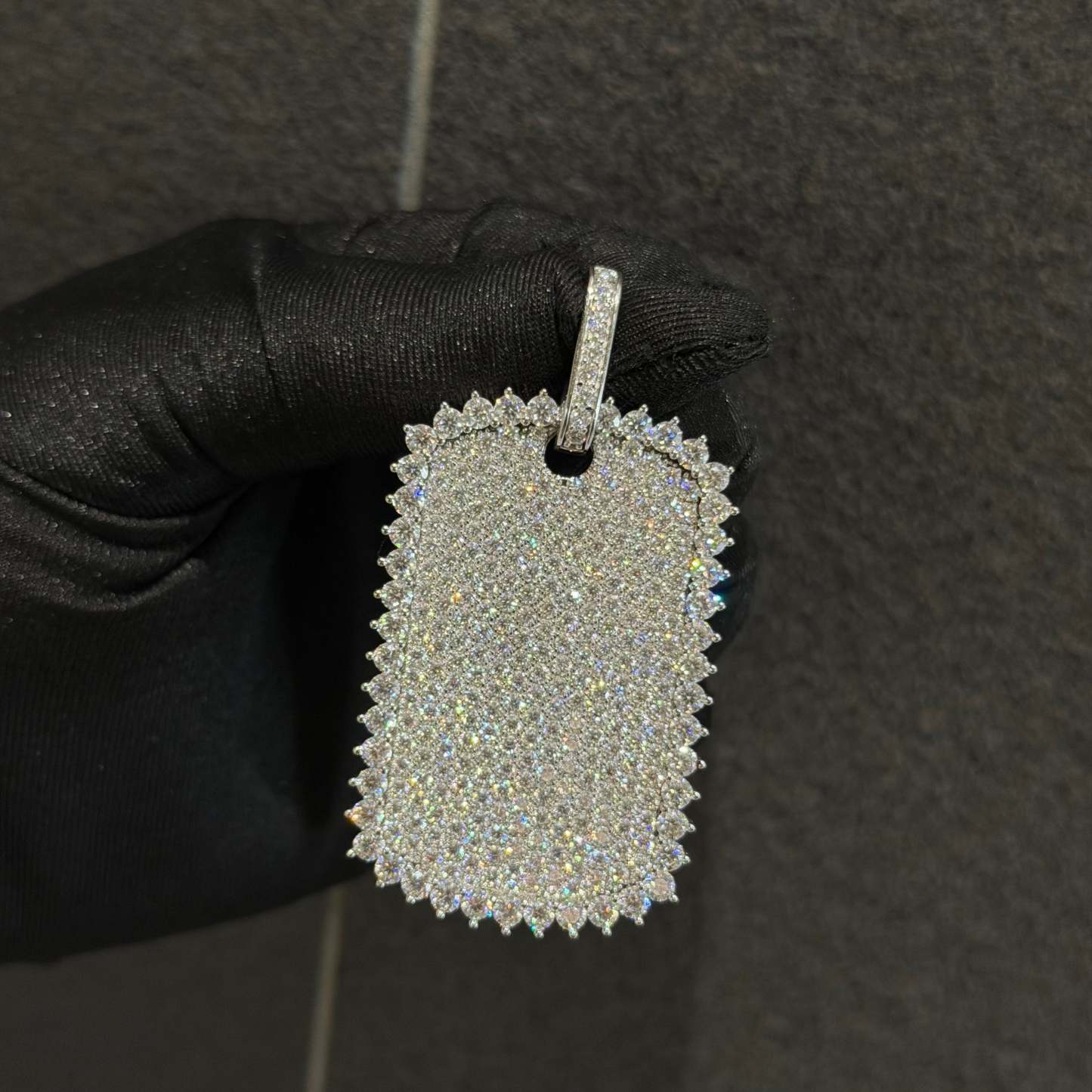 Moissanite Hip-Hop Style Halo Rectangular Pendant