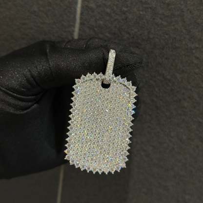 Moissanite Hip-Hop Style Halo Rectangular Pendant
