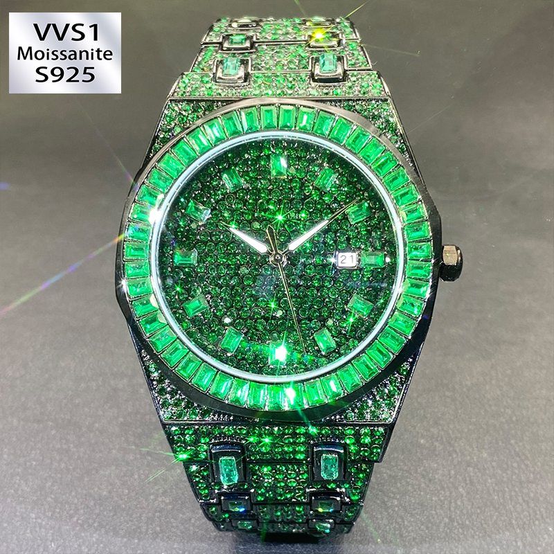 Stylish Green Moissanite Rhinestone Watch