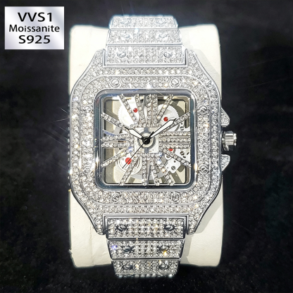 Square Moissanite Watch Openwork Exhibition Case Back