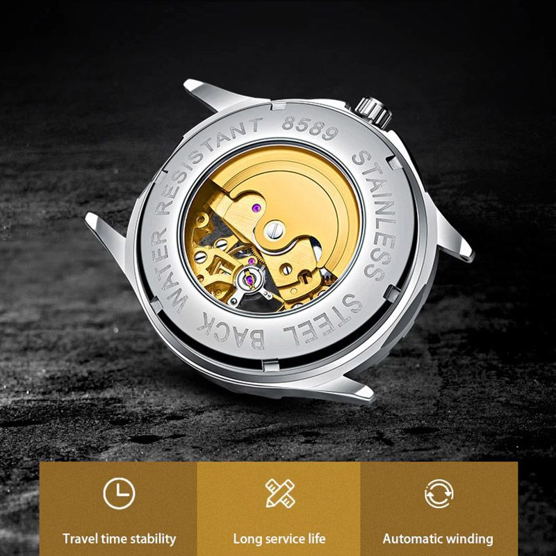 Skeleton Luminous Automatic Mechanical Men's Watch with Steel Strap