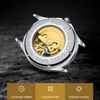 Skeleton Luminous Automatic Mechanical Men's Watch with Steel Strap