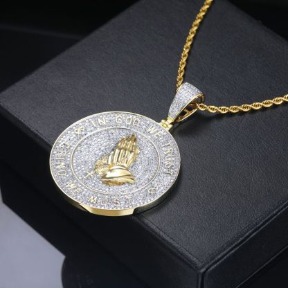 Iced Praying Hands Faith Moissanite Pendant ( FREE Chain Included）