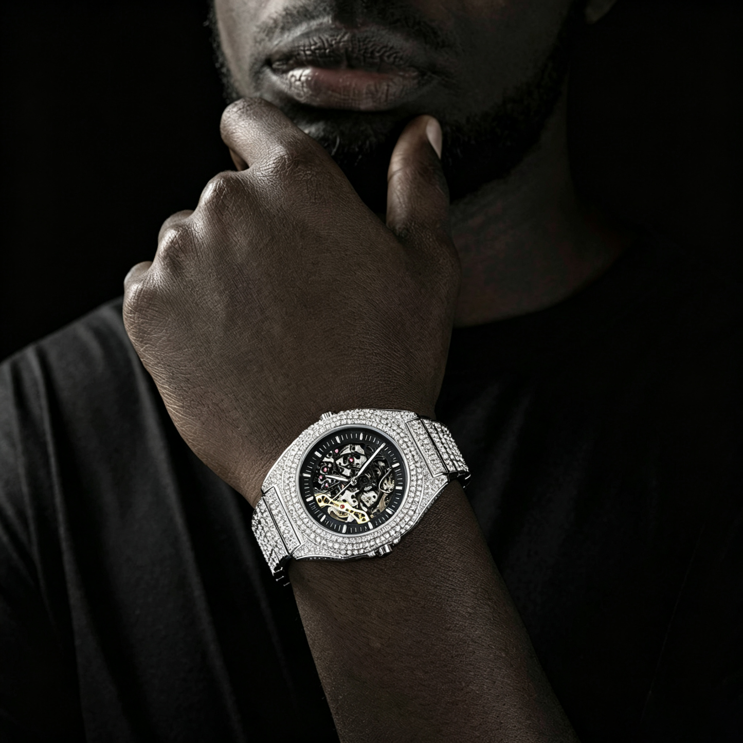Moissanite-set Openwork Mechanical Watch