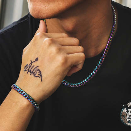 8mm Iridescent Cuban Link Chain-KRKC&CO