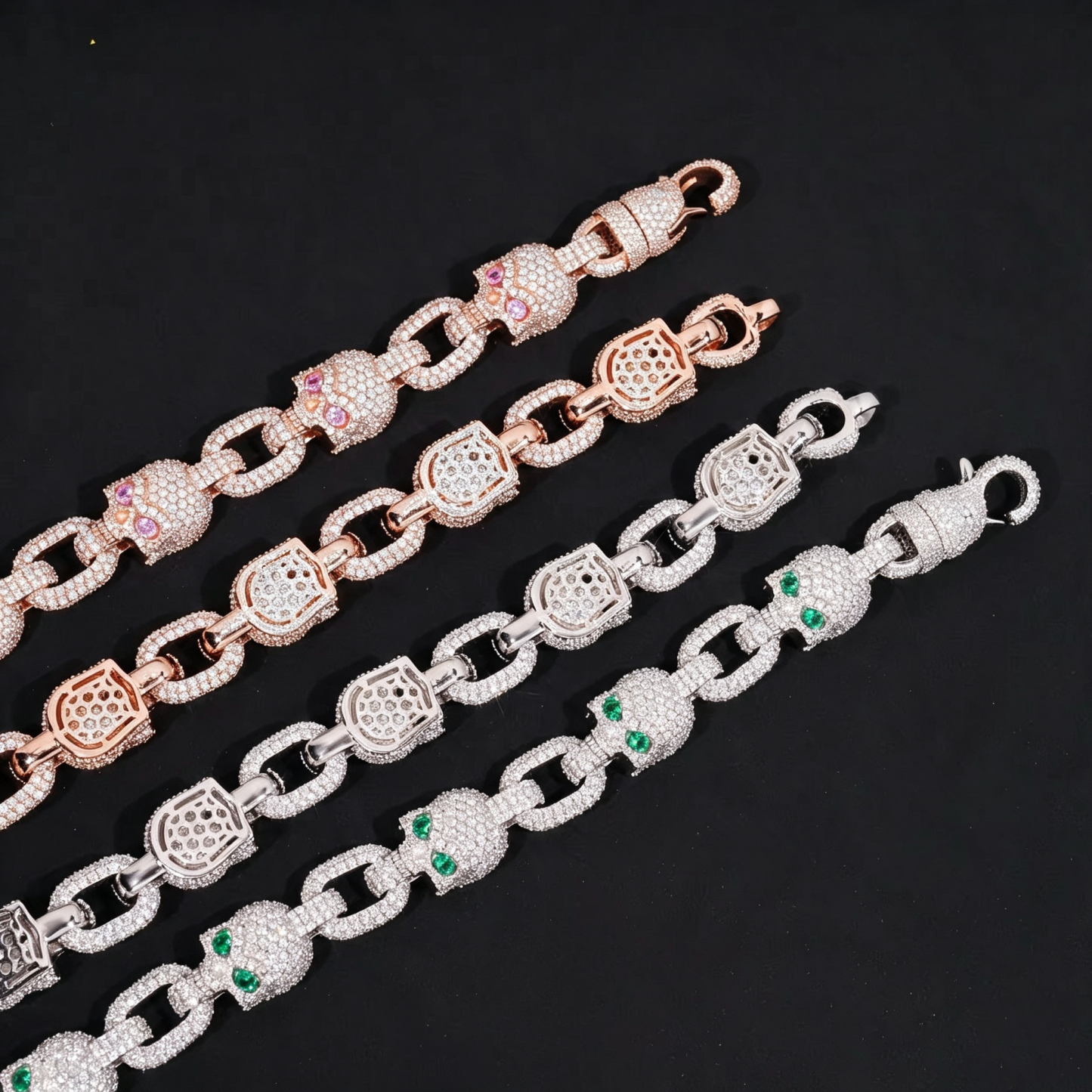 13mm Moissanite Skull bracelet vs Chain
