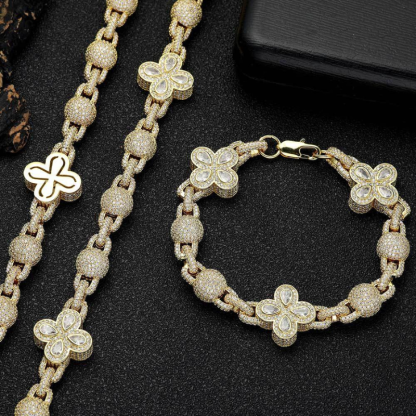 Moissanite Hip Hop Bubble Beads Four-Leaf Clover Bracelet